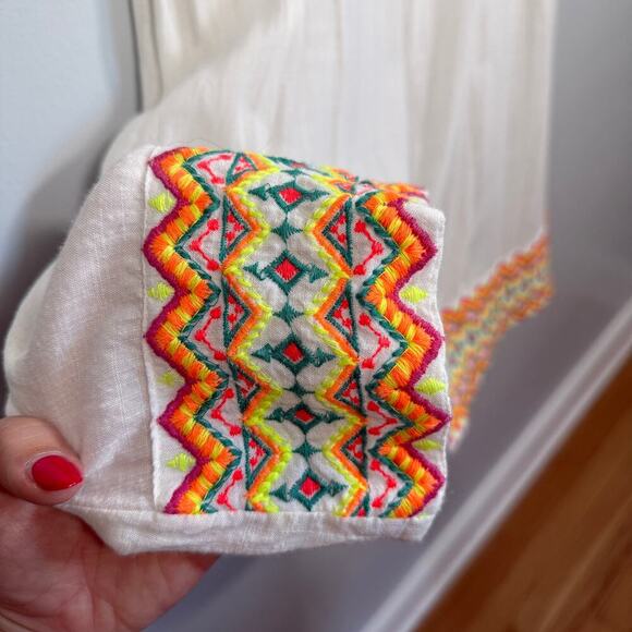 Global Desi Boho Neon Embroidered White Shift Dress XXL Made in India - Picture 6 of 11